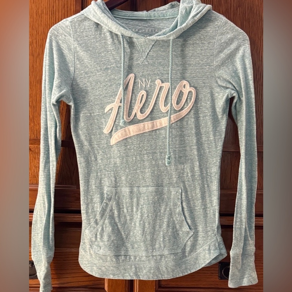 Aeropostale Aero NY Lightweight Pullover Hoodie Tee Y2K Vibe Fitted Layering